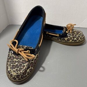 Sperry Leopard Print Boat Shoes with Tan Laces
